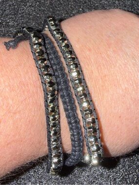 Triple Wrap Beaded Bracelet in Black and Silver